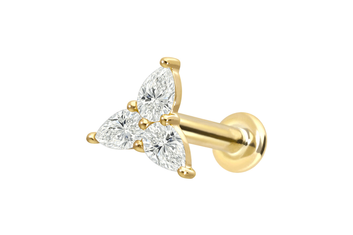 18 Karat Gold Labret Piercing mit Innengewinde DIAMANT-BLUME